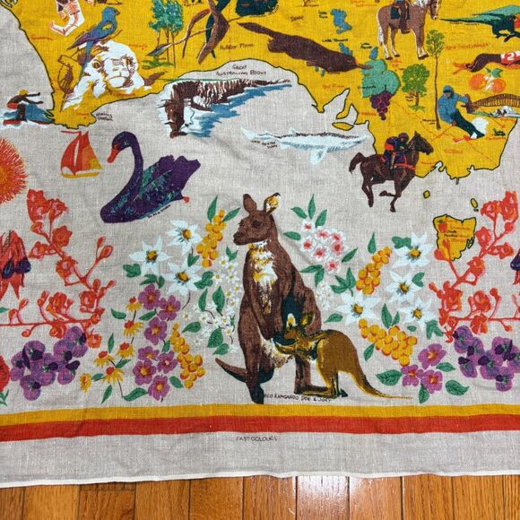Citer Australia Map Linen Square Tablecloth Koala Flora Fauna 45x45 Tapestry Art - Picture 2 of 11